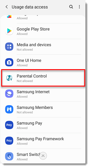 انتخاب Parental Control برای دسترسی Usage Tracking